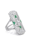 Mindi Mond Filigree Diamond & Emerald Dinner Ring In Platinum/diamond/emerald