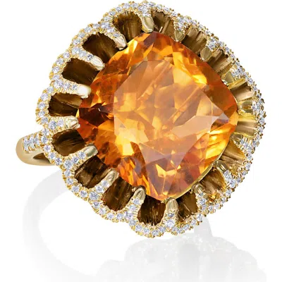 Mindi Mond Floating Citrine & Diamond Pavé Cocktail Ring In Brown