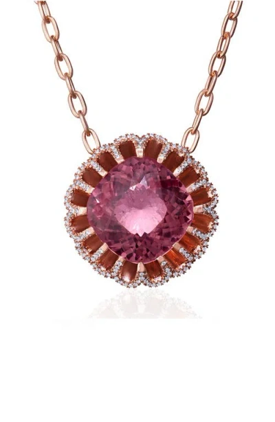Mindi Mond Floating Pink Tourmaline & Diamond Pendant Necklace In Rose/diamond/tourmaline