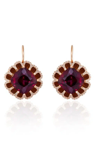 Mindi Mond Floating Rhodolite Garnet & Diamond Drop Earrings In Burgundy