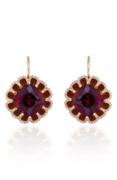 Mindi Mond Floating Rhodolite Garnet & Diamond Drop Earrings In Rose/ Diamond/ Garnet