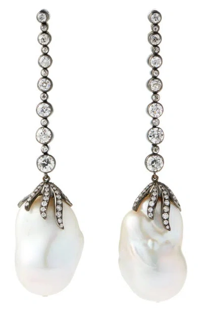 Mindi Mond Freshwater Pearl & Diamond Claw Drop Earrings