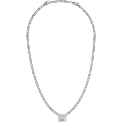 Mindi Mond Halo Diamond Cube Pendant Curb Chain Necklace In White