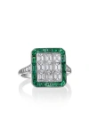Mindi Mond Icon Colombian Emerald & Diamond Deco Ring In Platinum