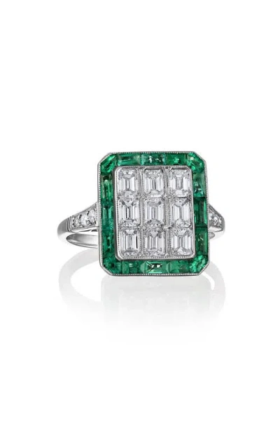 Mindi Mond Icon Colombian Emerald & Diamond Deco Ring In Metallic