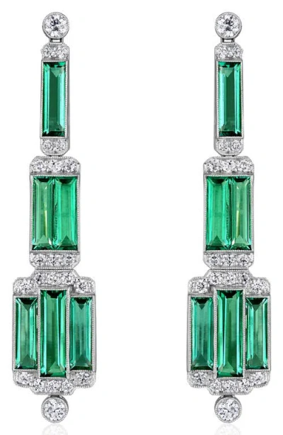 Mindi Mond Icon Towering Step Emerald & Diamond Chandelier Earrings In Platinum/ Emerald