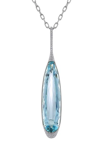 Mindi Mond New York 18k White Gold Aquamarine Diamond Necklace