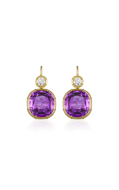 Mindi Mond New York Imperial 18k Yellow Gold Amethyst; Diamond Earrings In Purple