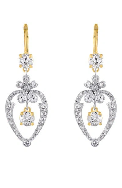Mindi Mond Old Floral Heart Diamond Drop Earrings In Gold