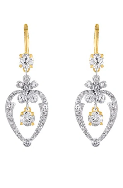 Mindi Mond Old Floral Heart Diamond Drop Earrings In Yellow Gold/diamond