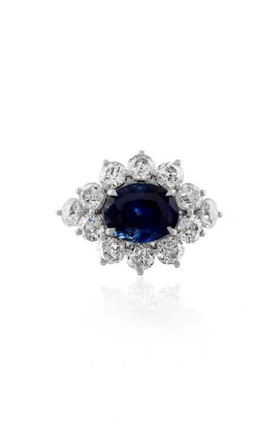 Mindi Mond Reconceived Sapphire & Diamond Halo Cocktail Ring In Metallic