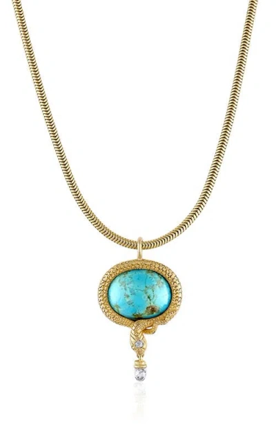 Mindi Mond Reconceived Turquoise & Diamond Snake Pendant Necklace In 14k Yellow Gold