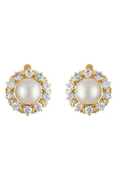 Mindi Mond Reconceived Victorian Pearl & Diamond Stud Earrings In Gold/diamond/pearl