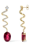 Mindi Mond Rubellite & Diamond Spiral Drop Earrings