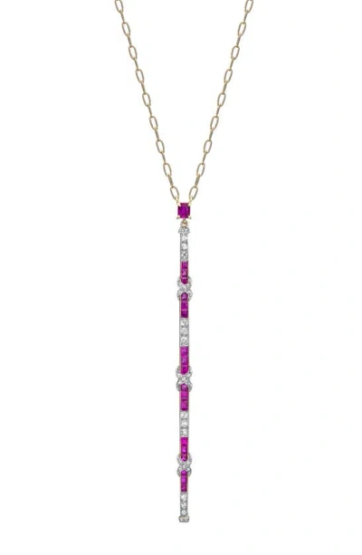 Mindi Mond Ruby & Diamond Crisscross Pendant Necklace In Gold/platinum/diamond/ruby