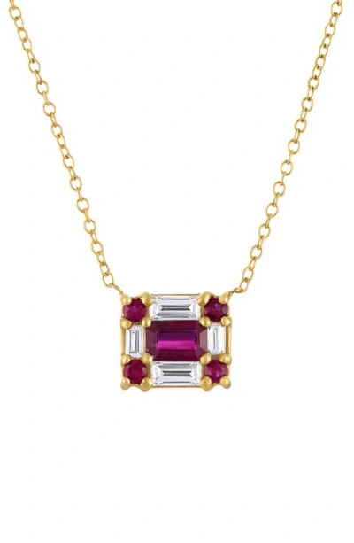 Mindi Mond Ruby & Diamond Cube Pendant Necklace In Metallic