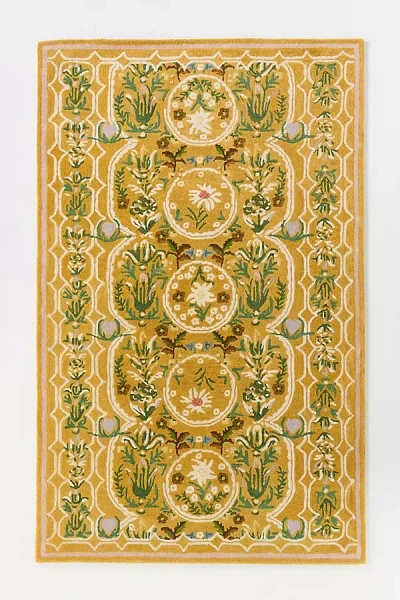 Mindthegap Edelweiss Hand Tufted 100% Wool Floral Rug In Yellow
