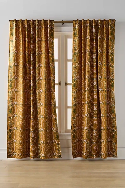 Mindthegap Edelweiss Printed Cotton Curtain In Yellow