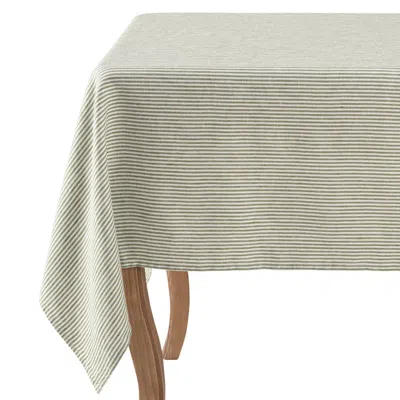 Mindthegap Green / White Twill Stripe Green Linen Tablecloth By  In Gray
