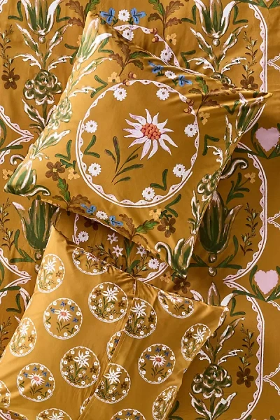 Mindthegap Organic Cotton Percale Printed Euro Sham In Yellow