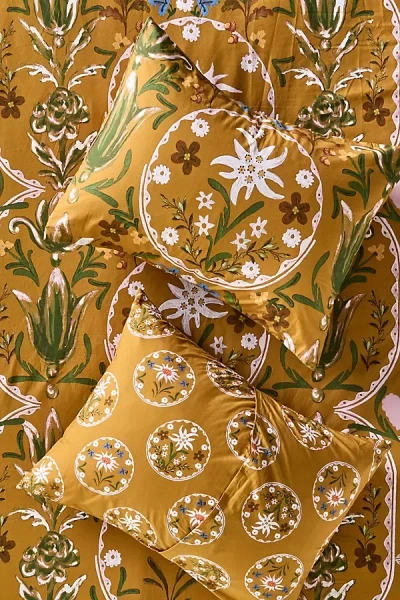 Mindthegap Organic Cotton Percale Printed Shams, Set Of 2 In Yellow