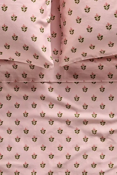 Mindthegap Organic Cotton Sateen Printed Sheet Set In Pink