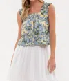 Mine And E & M Daisy Water Color Tank Top In Sage Multi