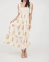 Mine Floral Bow Strap Tiered Maxi Dress In Apricot Multi