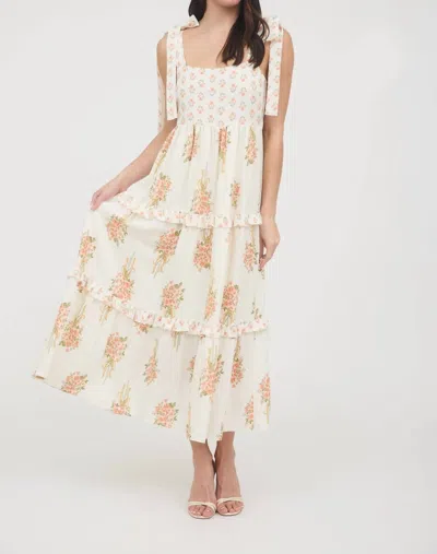 Mine Floral Bow Strap Tiered Maxi Dress In Apricot Multi
