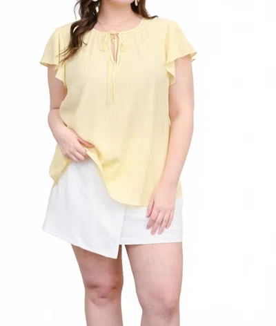 Mine Ladder Lace Trim Ruffle Sleeve Top In Butter In Yellow