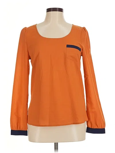Pre-owned Mine Long Sleeve Top Orange Color Block Pattern Square Neckline Tops