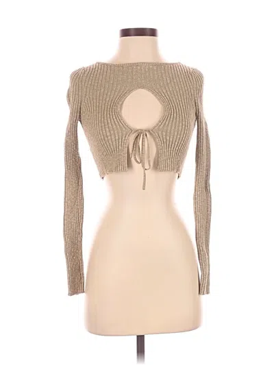 Pre-owned Mine Long Sleeve Top Tan Keyhole Neckline Tops
