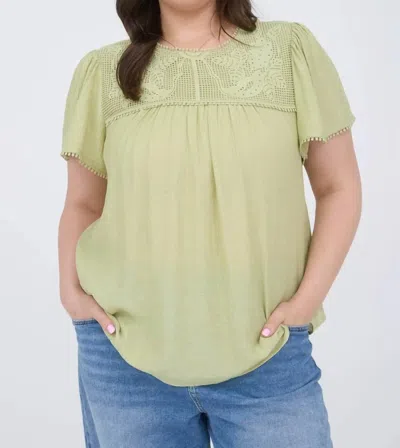 Mine Sheer Lace Pom Pom Blouse In Green