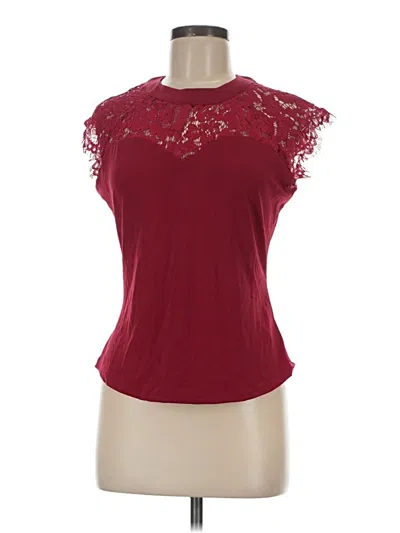 Pre-owned Mine Short Sleeve Top Burgundy Keyhole Neckline Tops