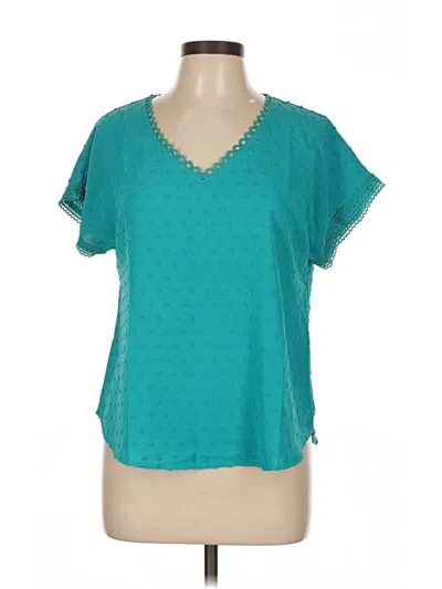 Pre-owned Mine Short Sleeve Top Teal V Neck Tops In Blue