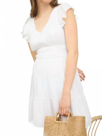 Mine V-neck Ruffle Shirred Mini Dress In White