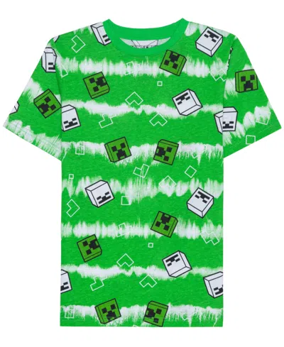 Minecraft Kids' Aop Big Boys Short Sleeve Graphic T-shirt In Green