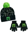Minecraft Big Boys 2-piece Pom Pom Hat And Gloves Set In Black
