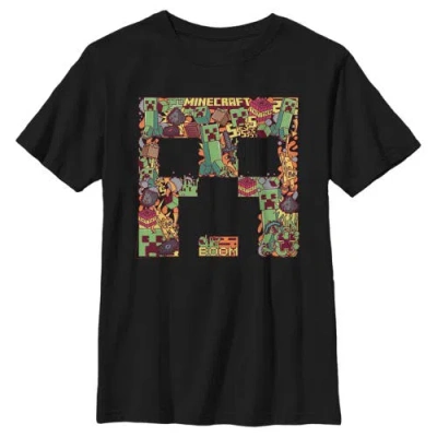 Minecraft Kids' Boy's  Creeper Collage  Graphic T-shirt In Black
