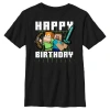 Minecraft Boy's  Happy Birthday Steve And Alex  Graphic T-shirt In Black