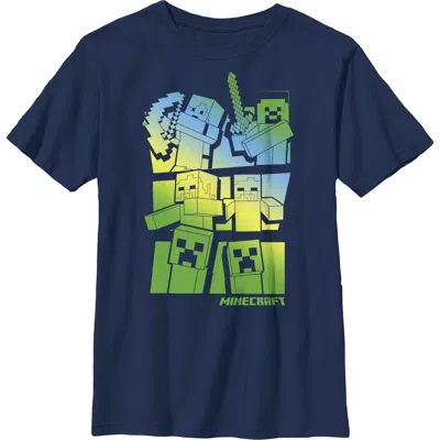 Minecraft Kids' Boy's  Steve And Alex Vs. Mobs  Graphic T-shirt In Blue