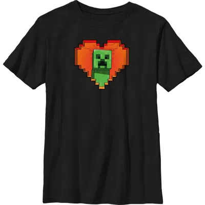 Minecraft Kids' Boy's  Valentine's Day Creeper Heart Graphic T-shirt In Black