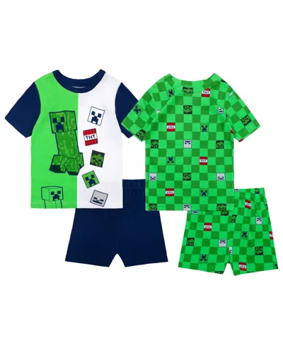 Minecraft Kids' Boys' 6-12 Short-sleeve T-shirt And Shorts, 4-piece Set In Green