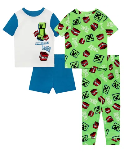 Minecraft Kids' Boys' 6-12 Street Creeper Graphic Tops, Shorts, And Pants, 4-piece Pajama Set In Green