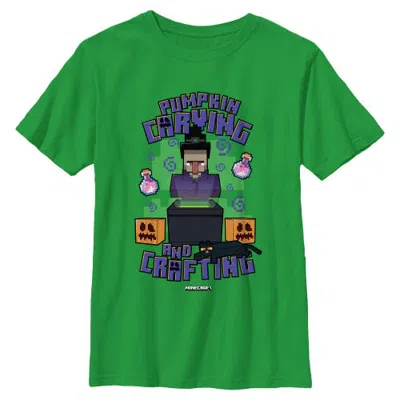 Minecraft Kids' Boys  Halloween Pumpkin Carving And Crafting T Shirt In Kelly Green