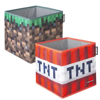 Minecraft Fabric Storage Boxes 2 Piece Tnt & Grass Block, 10 Inches In Multi
