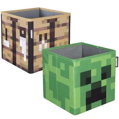 Minecraft : Fabric Storage Boxes: 2pc - Creeper & Crafting Table - 10" Collapsible Cubes, Toy-games-clothes Or In Multicolor