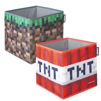 Minecraft : Fabric Storage Boxes: 2pc - Tnt & Grass Block - 10" Collapsible Square Cubes, Toys-games-clothes O In Multicolor