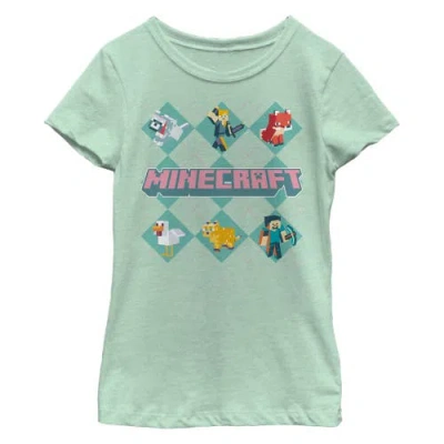 Minecraft Kids' Girl's  Character Argyle Sweater  Graphic T-shirt In Green