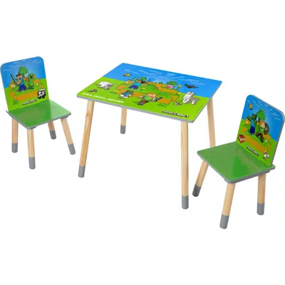Minecraft Kids Wooden Table & Chair Set Green & Blue, 3piece Decor